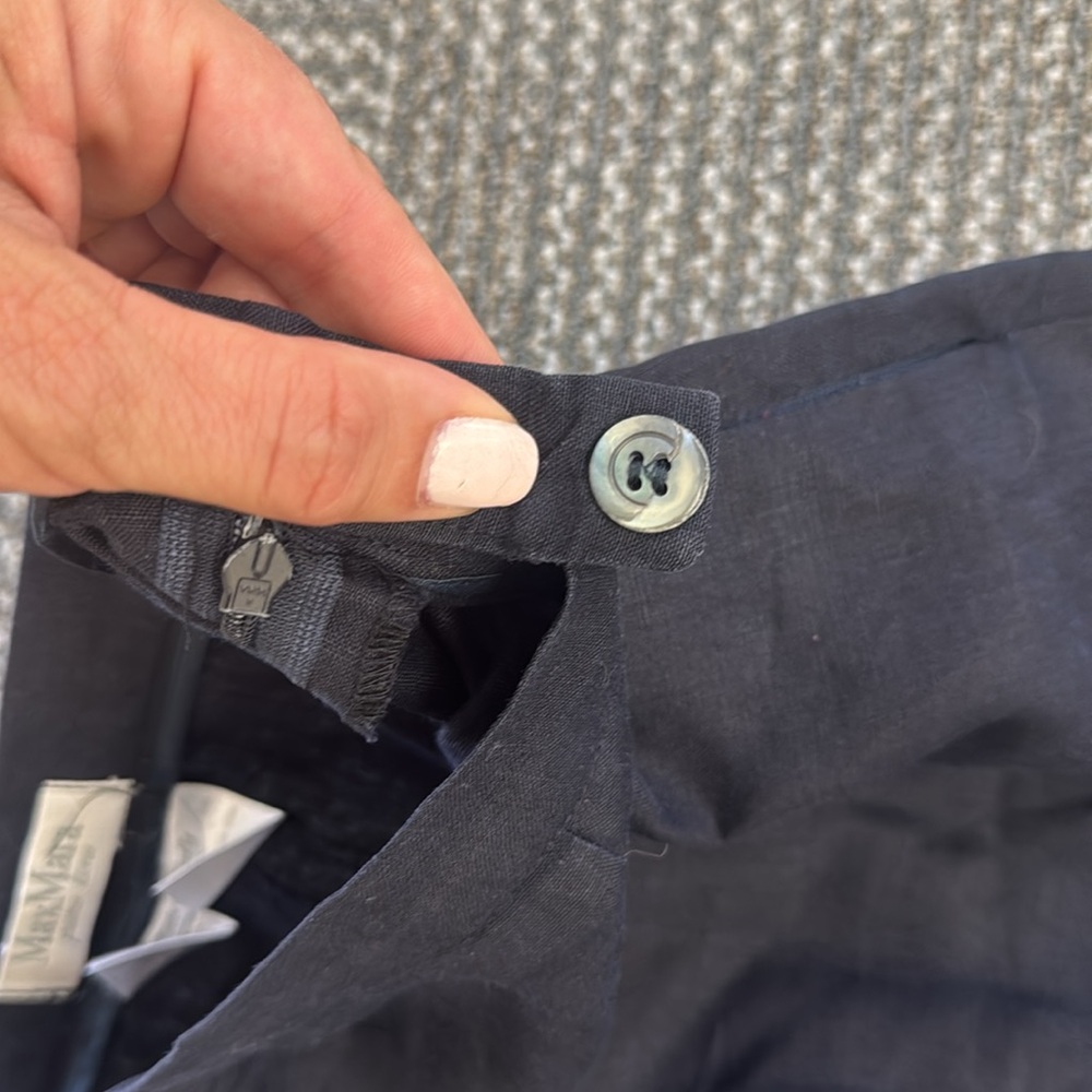 MaxMara Puro Lino Vintage Navy 100% Linen Wide Leg Trousers, size 10/12. - Picture 6 of 7
